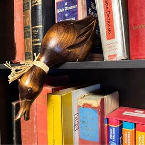 MCM Wooden Hand Carved Shelf Duck Art Dark Interior Design Mantle Library